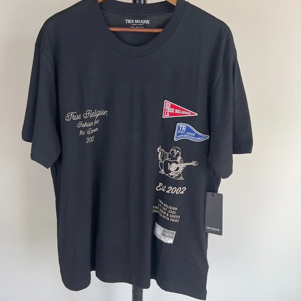 NWT True Religion Mens Black SS Uni Logo Graphic Tee Shirt XL Buddha